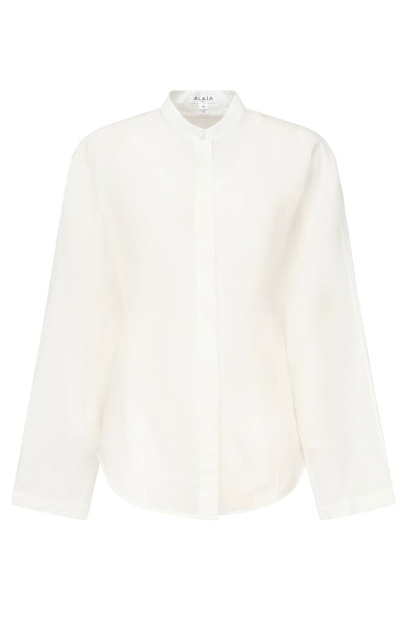 Alaia Round Blouse in Linen Blend - White