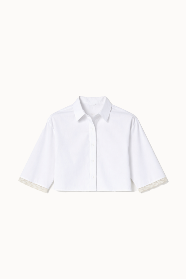 MARIA McMANUS Cropped Lace Short Sleeve Shirt - White