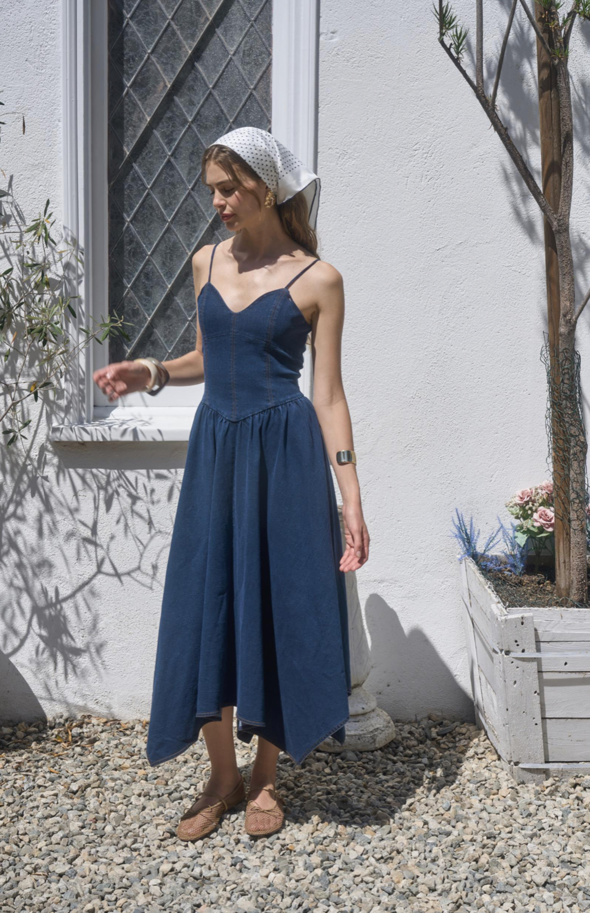Moon River Adjustable Spaghetti Strap Denim Midi Dress - Indigo - Image 1 of 2