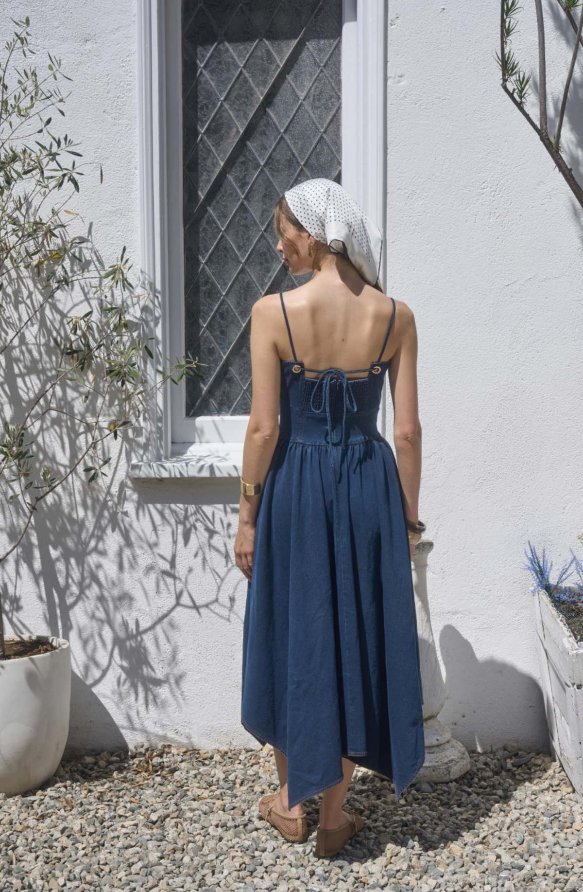 Moon River Adjustable Spaghetti Strap Denim Midi Dress - Indigo - Image 2 of 2