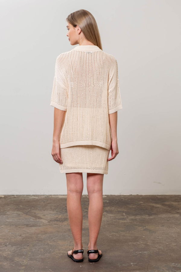 Moon River Crochet Knit Short Sleeve Cardigan - Cream