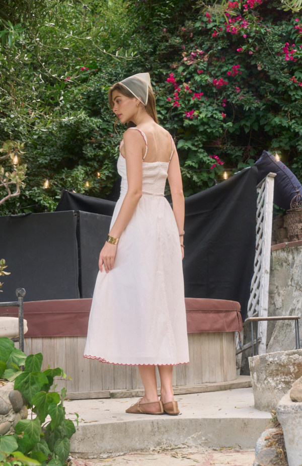 moon river lace dress Moon River V-neck Short Ruffle Sleeve Lace Detail Midi Dress MR9909