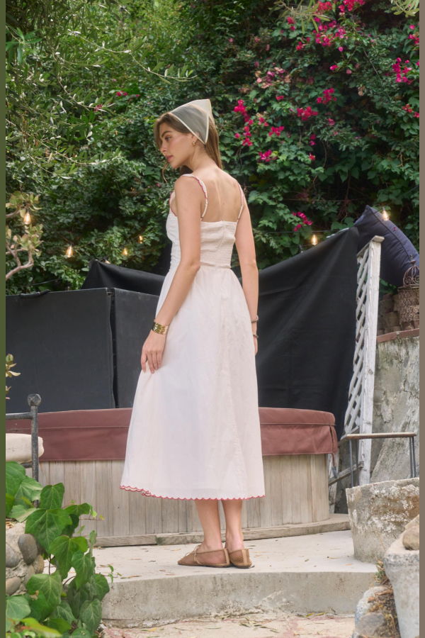 Moon River Scallop Edge Lace Trim Midi Dress - Ecru