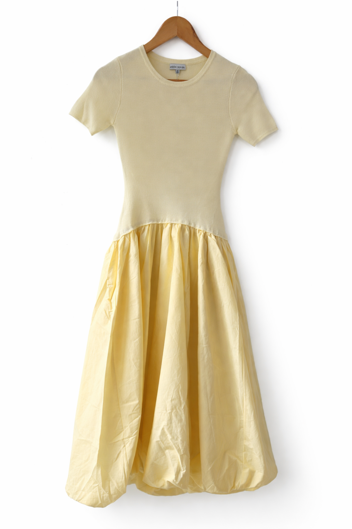 Moon River Short Sleeve Crewneck Bubble Midi Dress - Butter Yellow - Image 1 of 2