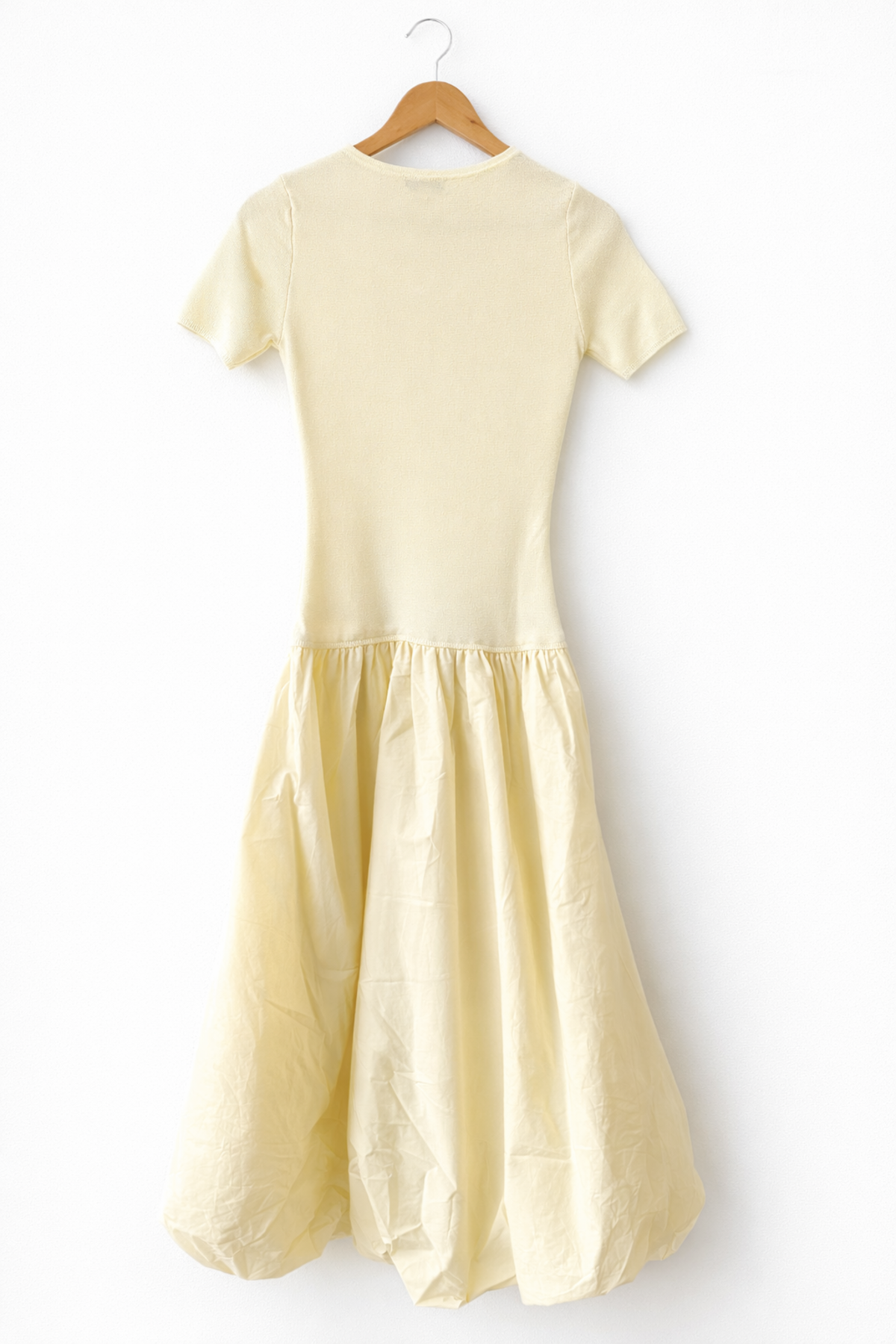 Moon River Short Sleeve Crewneck Bubble Midi Dress - Butter Yellow - Image 2 of 2
