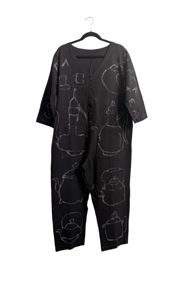 Happy French Gang #113 Hand-Painted Jumpsuit M/L - Tea Time