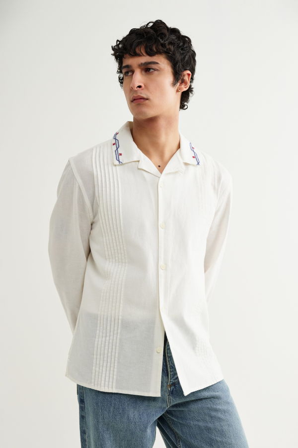 Wax London Ecru Border Corey LS Shirt