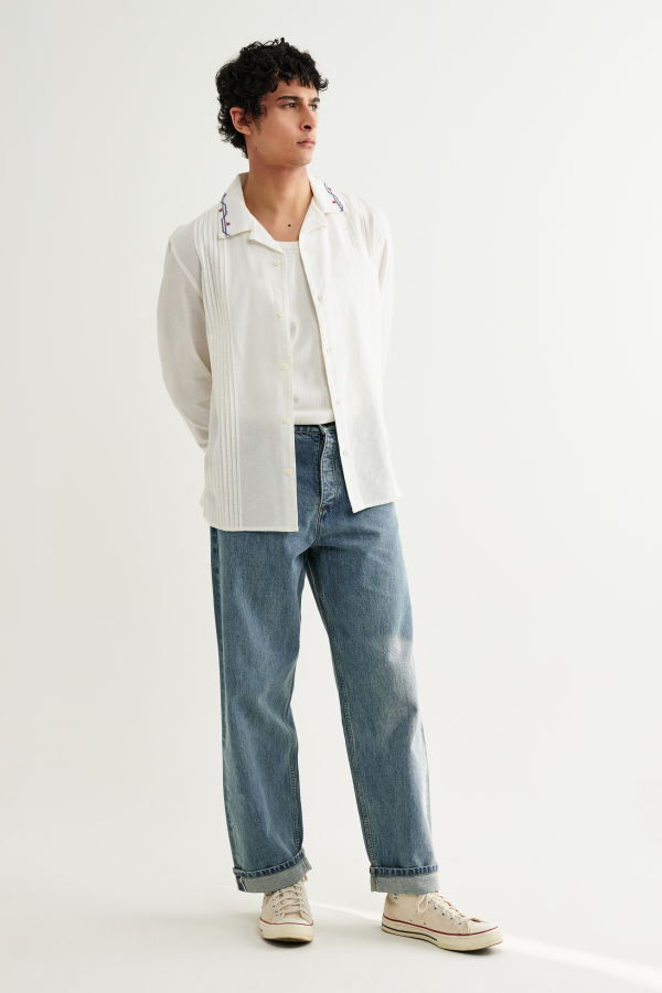 Wax London Ecru Border Corey LS Shirt