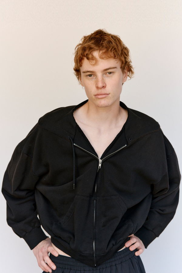 MM6 Maison Margiela Black Cotton Deconstructed Zipped Sweatshirt
