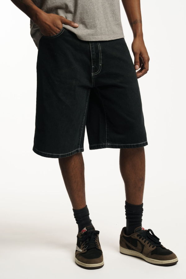Stan Ray Washed Black Denim 5 Wide Shorts