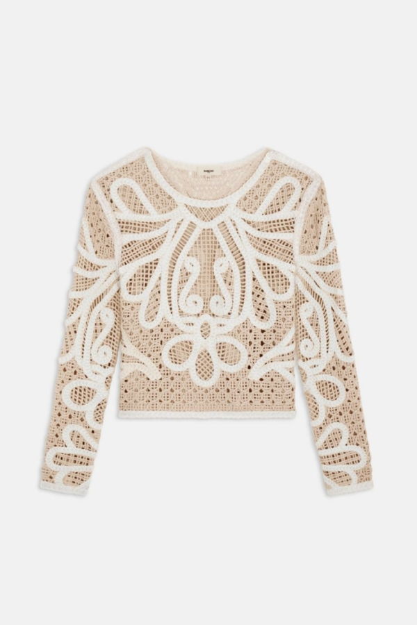 Suncoo Paelini Two-Tone Crochet Top