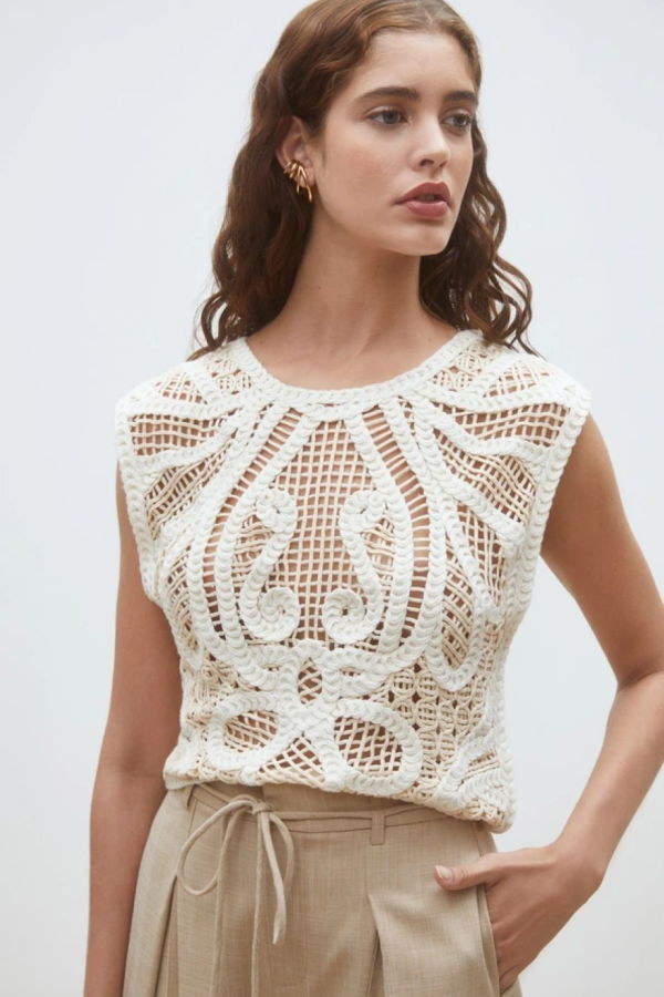 Suncoo Polonia Two-Tone Crochet Top