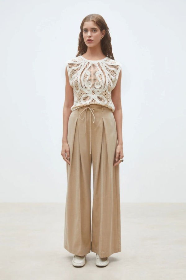 Suncoo Polonia Two-Tone Crochet Top