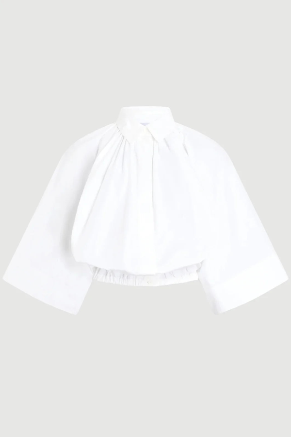 Patou Organic Cotton Voluminous Short-Sleeved Blouse - White