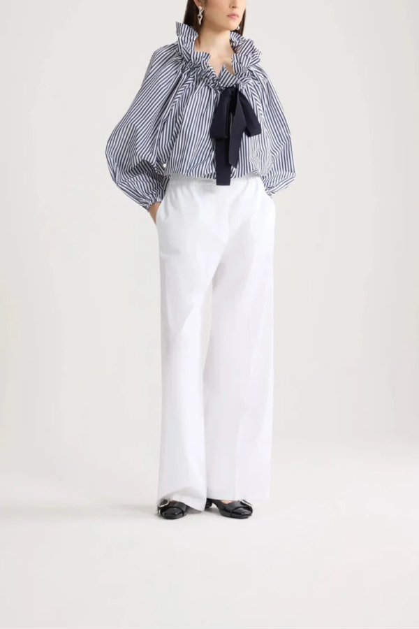 Patou Recycled Faille Long Sleeve Crop Top - Blue