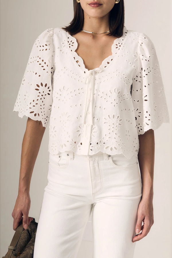 Le Jean Embroidered Eyelet Blouse