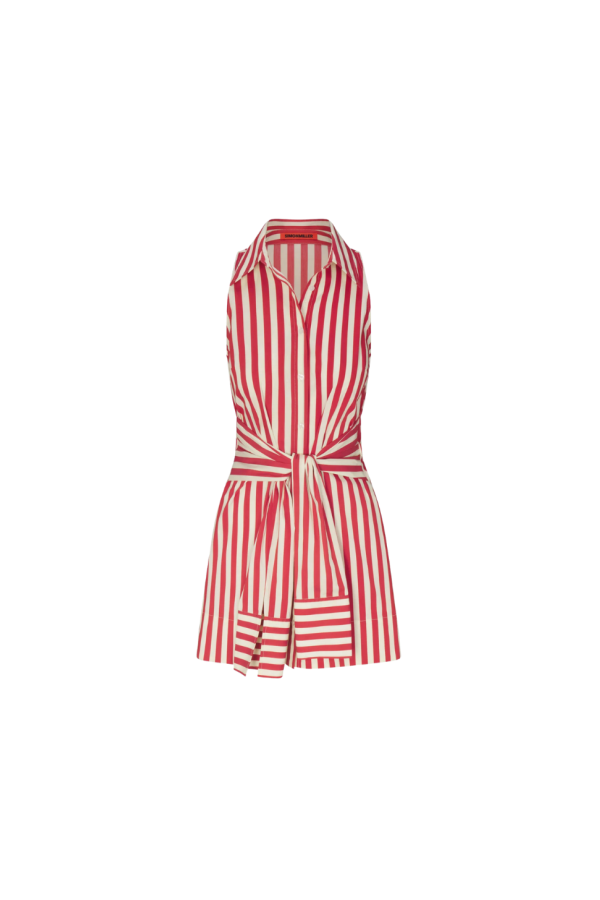 Simon Miller Inna Sleeveless Poplin Mini Dress - Venetian Red Stripe