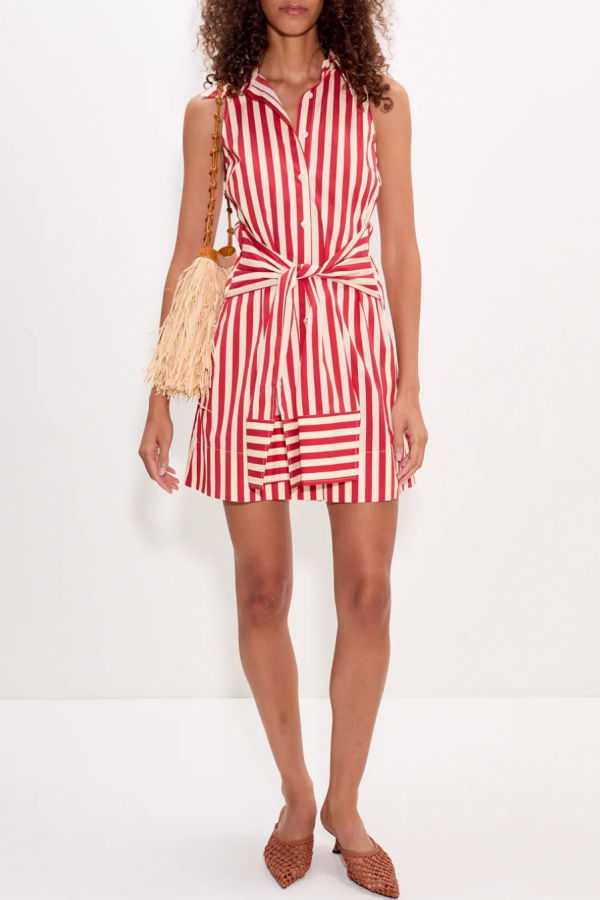 Simon Miller Inna Sleeveless Poplin Mini Dress - Venetian Red Stripe