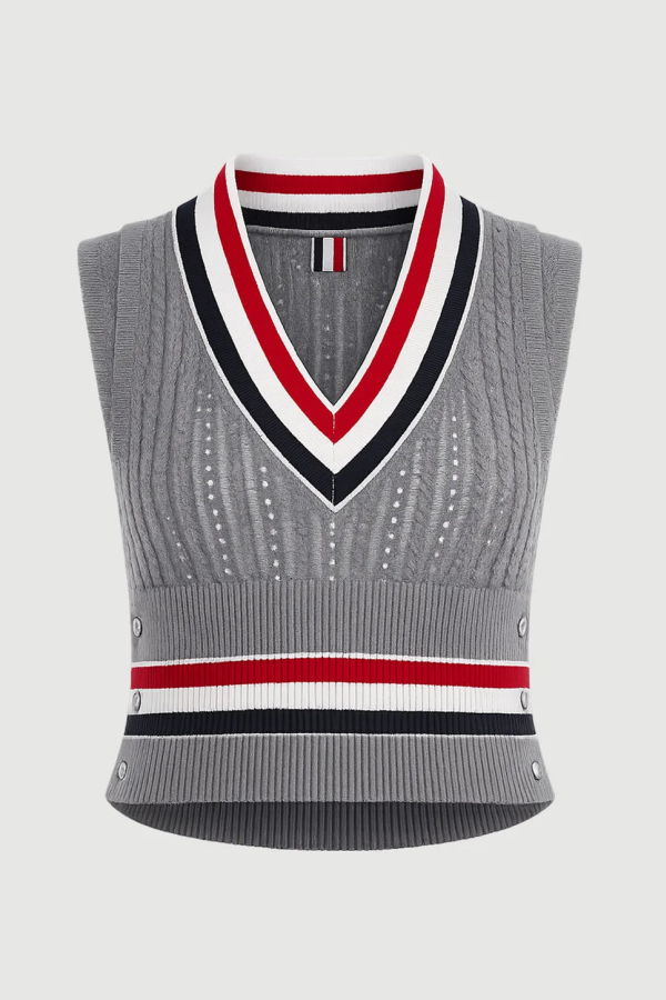 Thom Browne Baby Ladder Cable V-Neck Vest - Gray