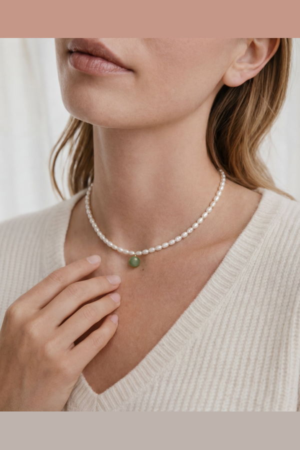 Seree Belle Pearl And Jade Choker - Green