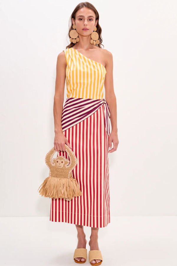 Simon Miller Belem Poplin Midi Dress - Red Stripe