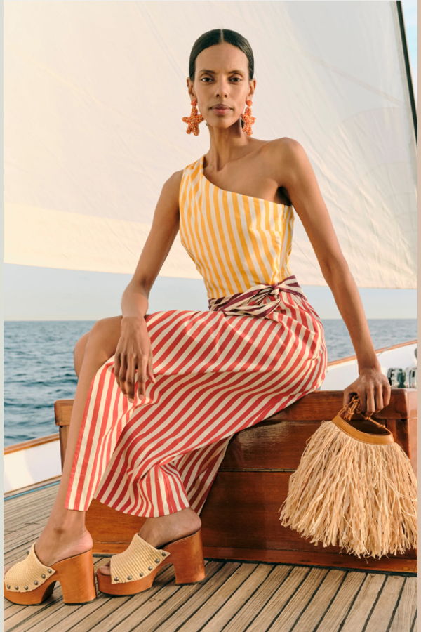 Simon Miller Belem Poplin Midi Dress - Red Stripe