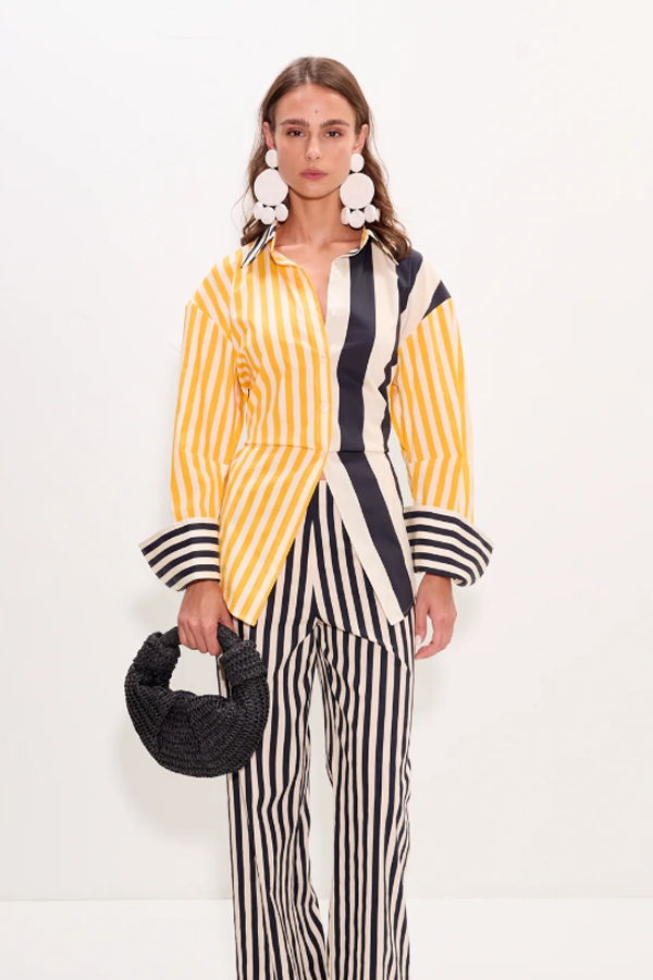 Simon Miller Loch Poplin Button Down Top - Sungold Stripe