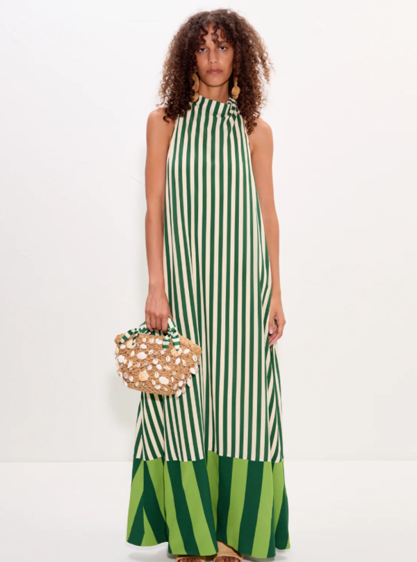 Simon Miller Mona Crepe Dress - Green Stripe on Garmentory