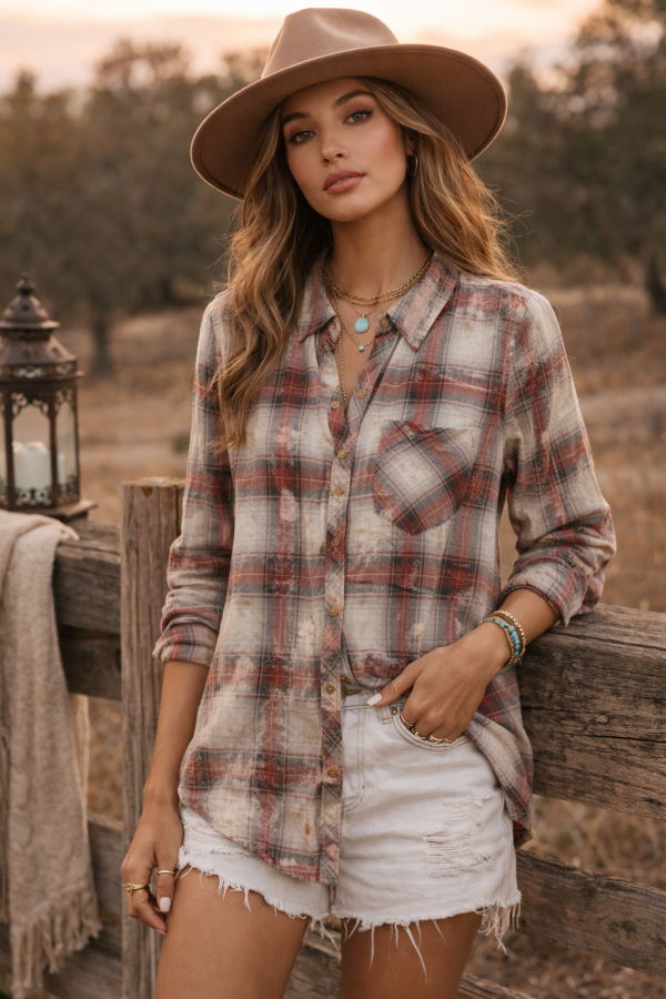 The Nu Vintage Button Down Vintage Shirt - Sandstone Plaid