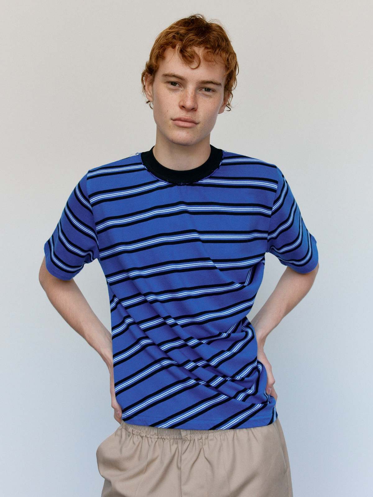 Camiel Fortgens Blue Black & White Stripe Cotton Twisted Normal