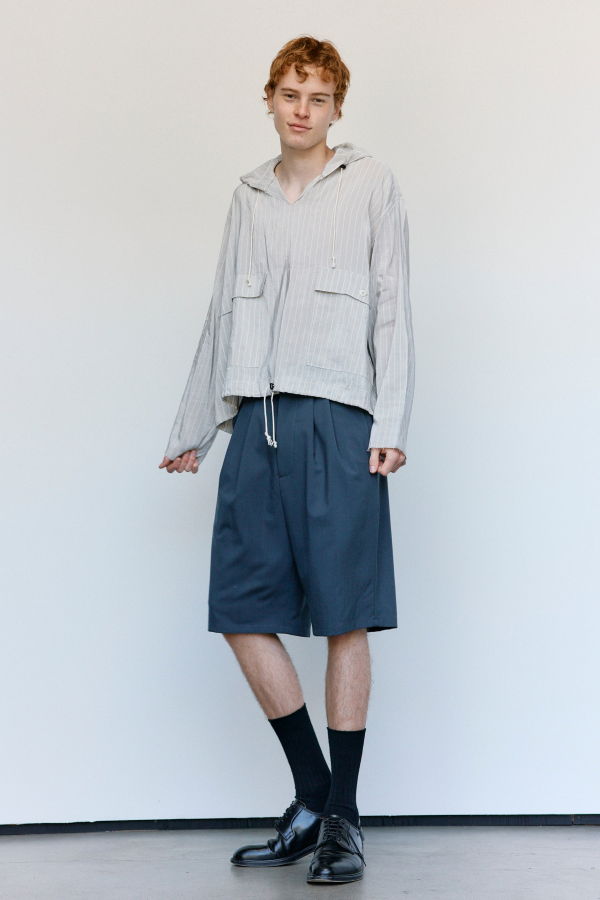 Camiel Fortgens Grey & White Stripe Linen Overhead Jacket