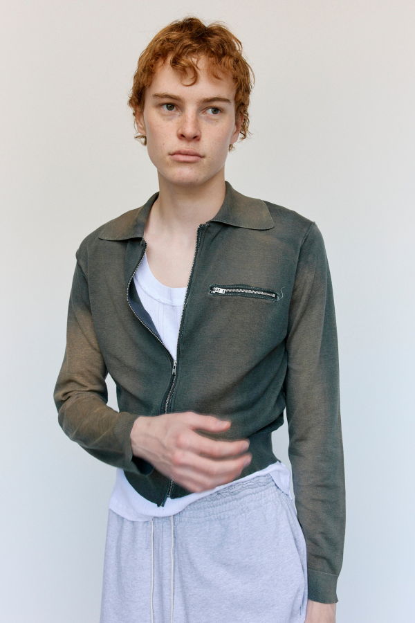 Camiel Fortgens Navy & Black Sunfade Silk Cotton 70's Cardigan
