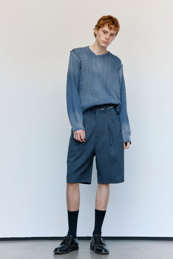 Camiel Fortgens Petrol Cotton Frankenstein Cable V-Neck Sweater