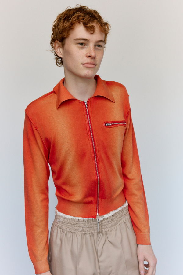Camiel Fortgens Red Sunfade Silk Cotton 70's Cardigan