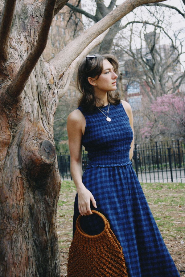 FRNCH Alma Gingham Midi Dress - Bleu Marine