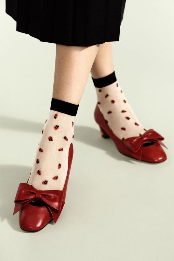 Hansel from Basel Baby Strawberry Sheer Short Crew Socks - Nude