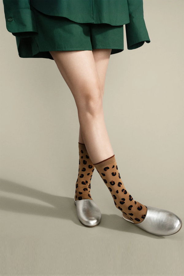 Hansel from Basel Cheetah Crew Socks - Ochre