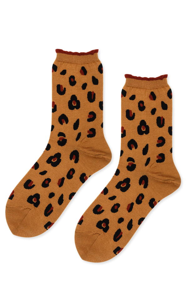 Hansel from Basel Cheetah Crew Socks - Ochre