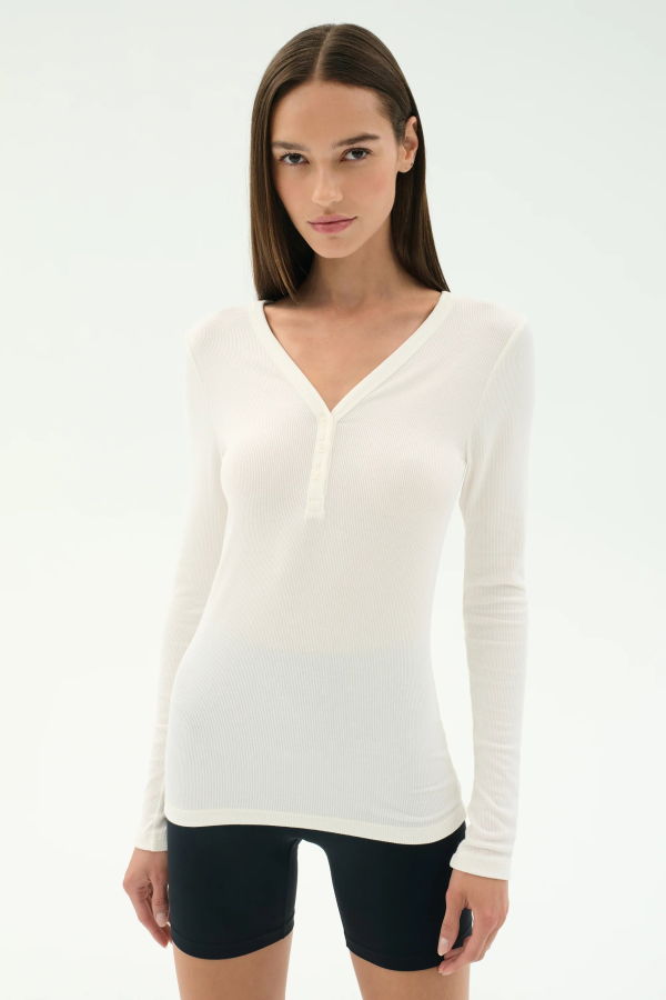 SPLITS 59 Louise Rib Henley Tee - White
