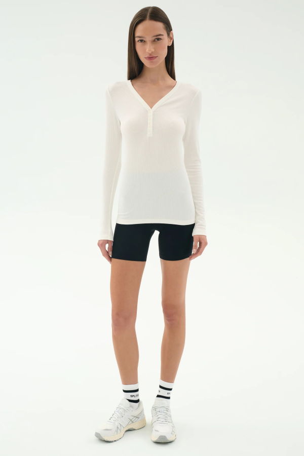 SPLITS 59 Louise Rib Henley Tee - White
