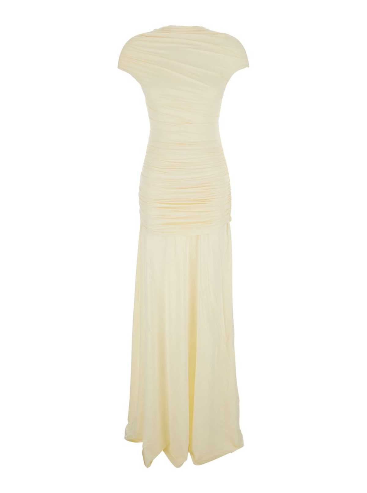 Self-Portrait Draped Maxi Dress With V-Neck and Draped Details in Jersey -  Yellow