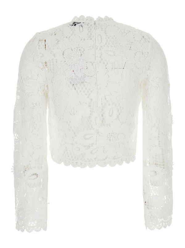 self-portrait ホワイト半袖 Self-Portrait Crochet Lace Top With Short Sleeves - White | Garmentory