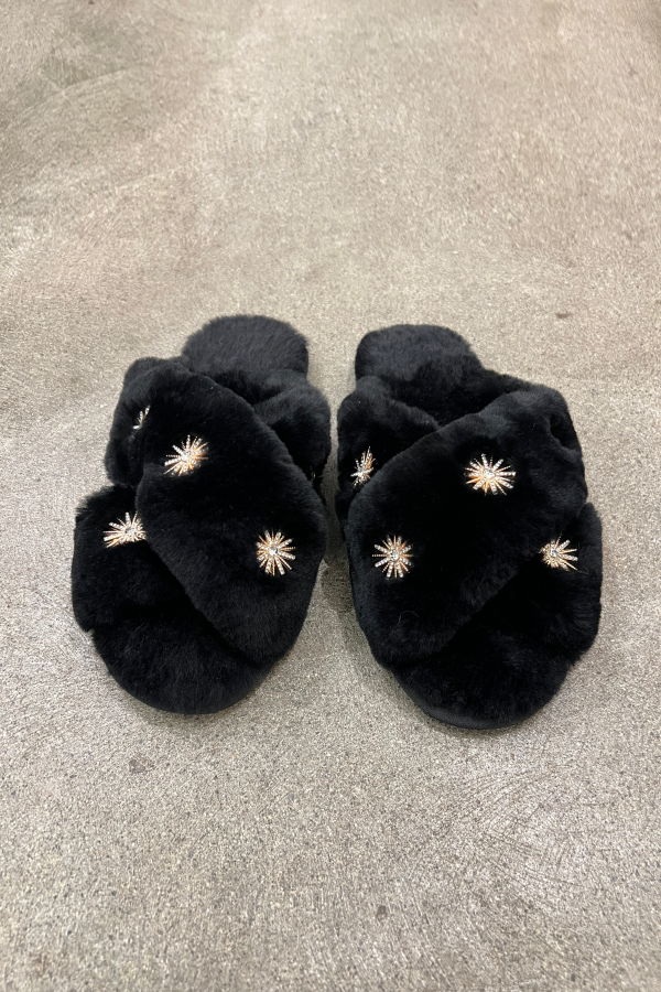 WAVEKELLY ESSENTIALS Sheepskin Slippers With Rhinestone