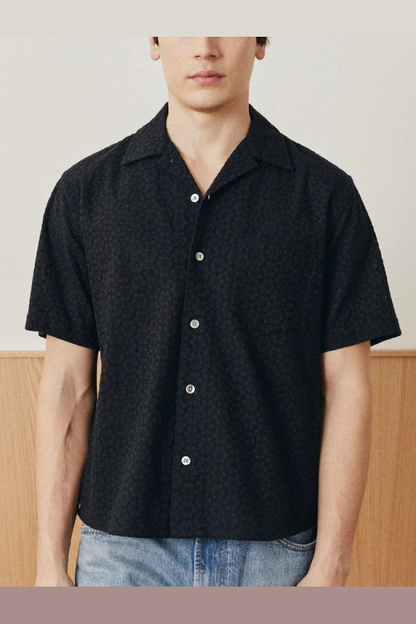 Corridor Floral Eyelet Short Sleeve Button Up Shirt