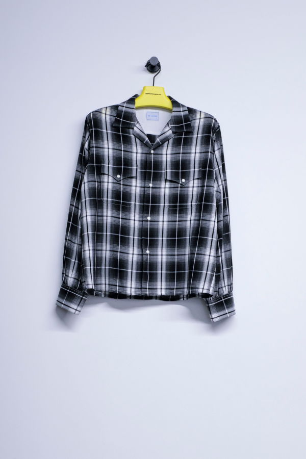 The Letters Black Rayon Ombre Check Open Collar Shirt