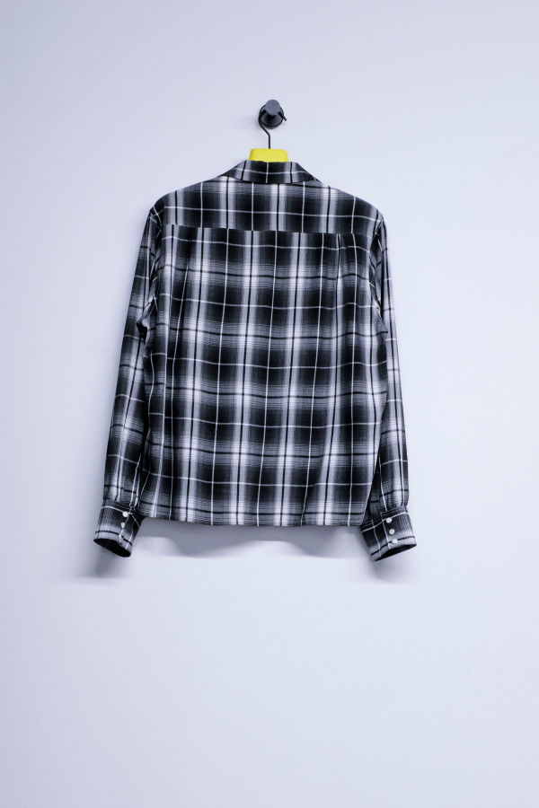 The Letters Black Rayon Ombre Check Open Collar Shirt
