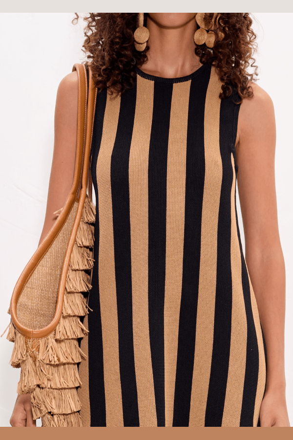 Simon Miller Moji Stripe Tassel Mini Dress - Black/Natural Striped