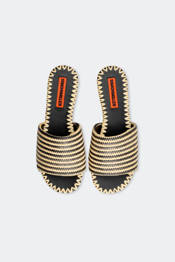 Simon Miller Stripe Raffia Salerno Sandal - Black White Micro Stripe
