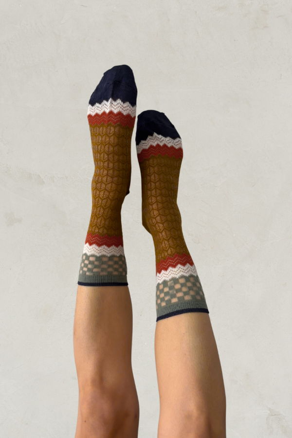 Exquisite J Holey Zig Zag Socks - Earth & Moss