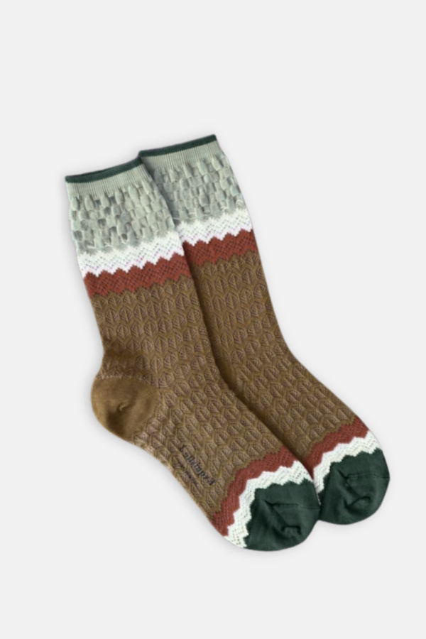 Exquisite J Holey Zig Zag Socks - Earth & Moss